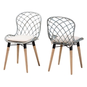 Baxton Studio Sabelle Modern Bohemian Natural Brown Finished Teak Wood and Light Blue Rattan 2-Piece Dining Chair Set